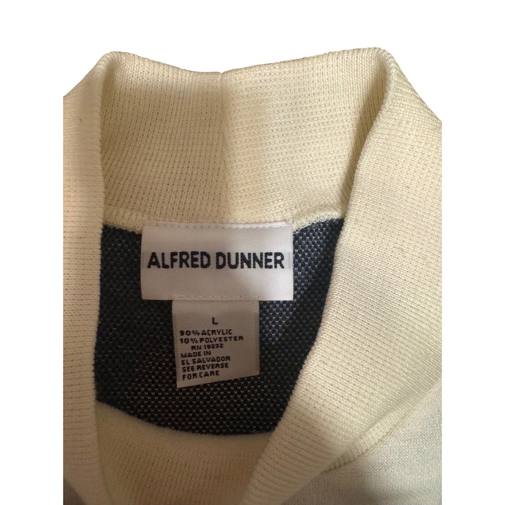 Vintage Alfred Dunner Argyle Cardigan Sweater Top Cream Blue Gray Knit‎ Large L - Picture 2 of 4